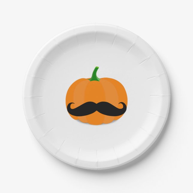 halloween pumpkin with beard paper plate (Front)