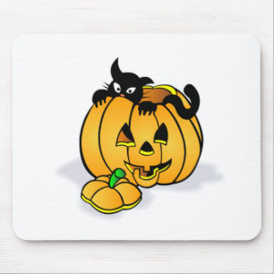 Halloween Pumpkin with Black Cat Mouse Mat
