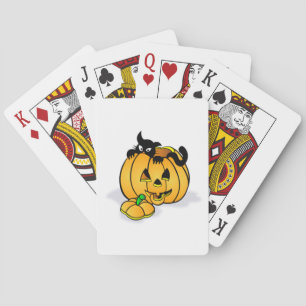 Halloween Pumpkin with Black Cat Playing Cards