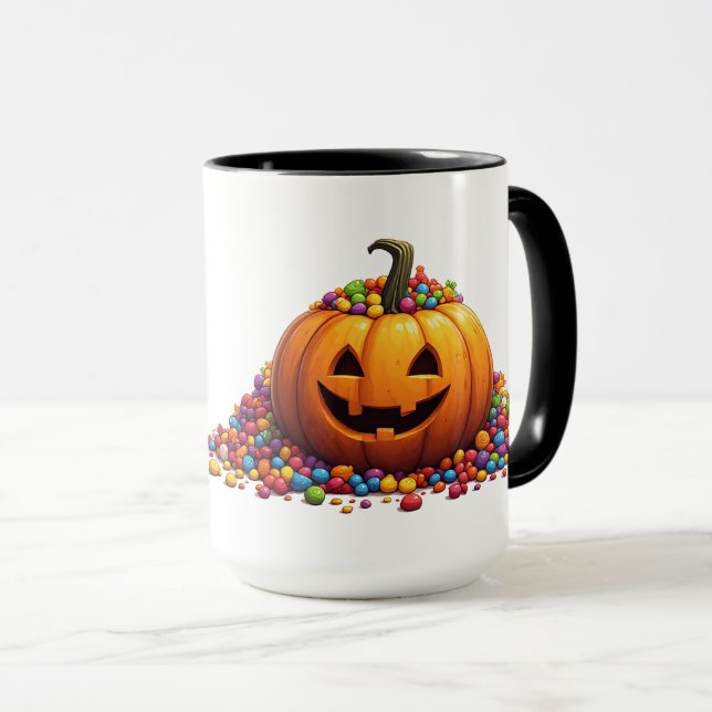 Halloween Pumpkin With Colourful Candy Trick Or Tr Mug (Front Right)