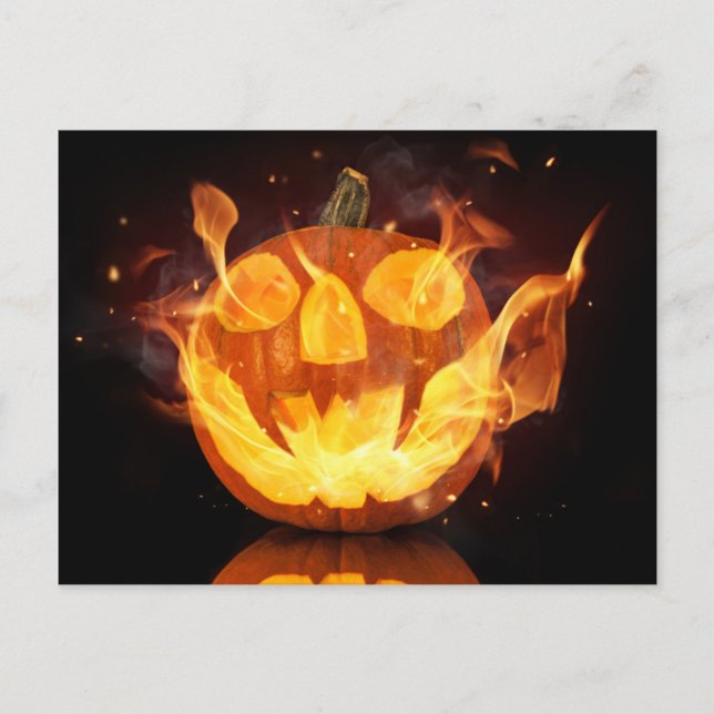 Halloween Pumpkin With Fire Flames Postcard (Front)