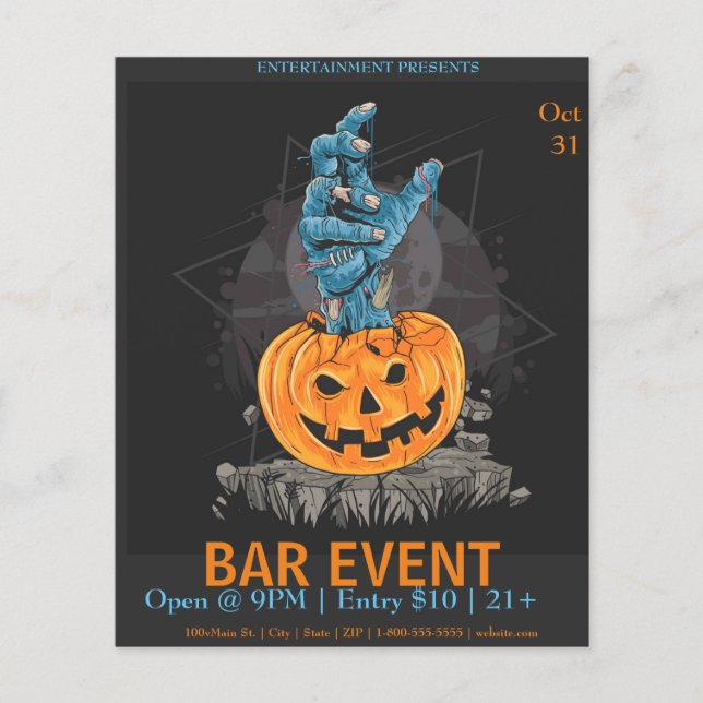 Halloween Pumpkin with Hand Bar Event Template Flyer (Front)