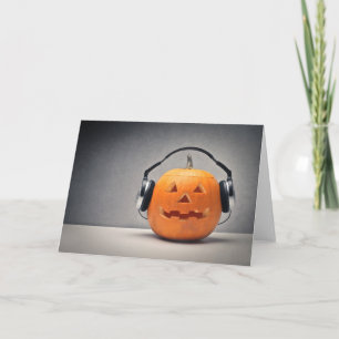 Halloween Pumpkin With Headphones For Music Card