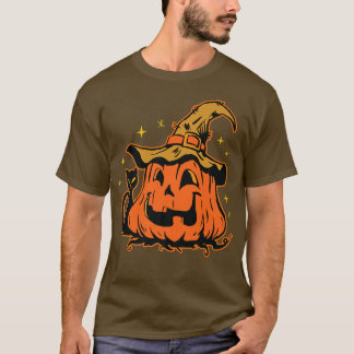 Halloween Pumpkin with Witches Hat and Cat Graphic T-Shirt