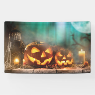 Halloween pumpkins and bats banner