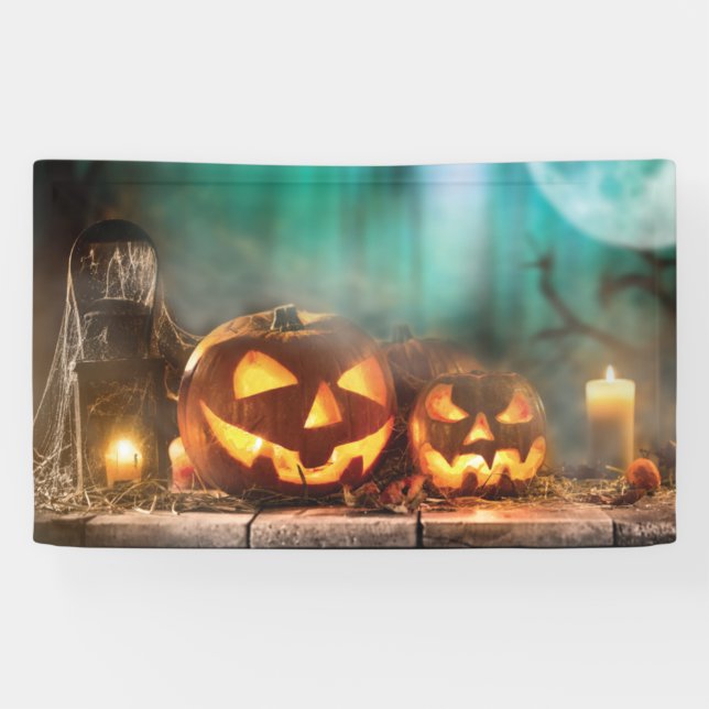 Halloween pumpkins and bats   banner (Horizontal)