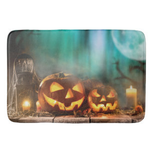 Halloween pumpkins and bats   bath mat