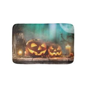 Halloween pumpkins and bats bath mat