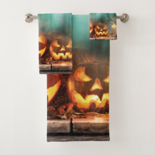Halloween pumpkins and bats  bath towel set