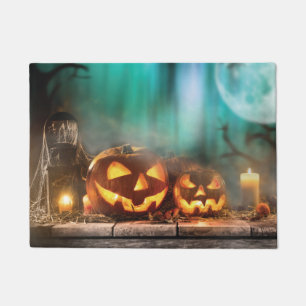 Halloween pumpkins and bats doormat