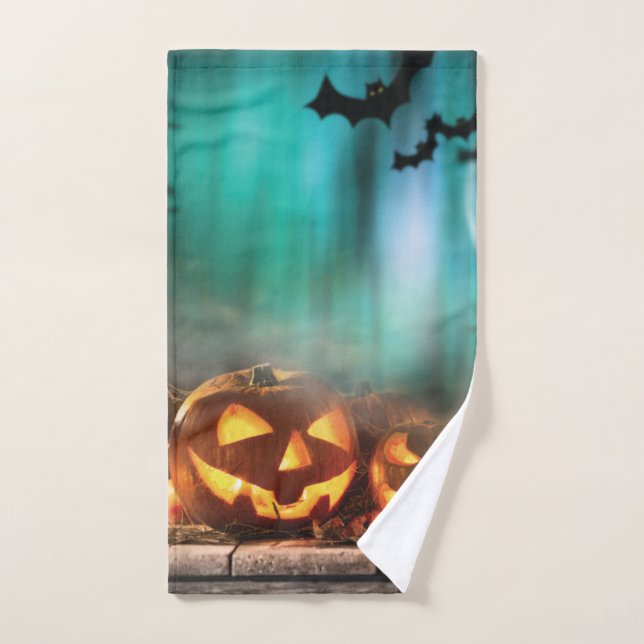 Halloween pumpkins and bats   hand towel (Hand Towel)