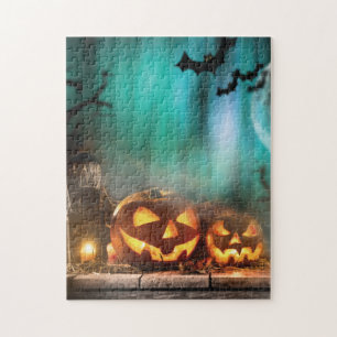 Halloween pumpkins and bats jigsaw puzzle