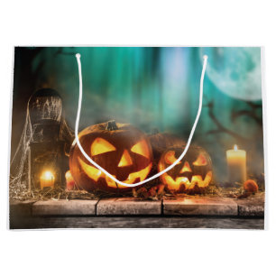 Halloween pumpkins and bats  large gift bag
