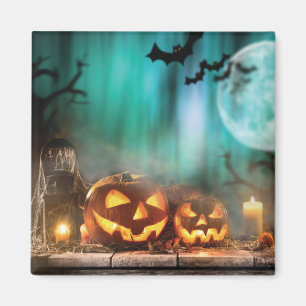 Halloween pumpkins and bats magnet