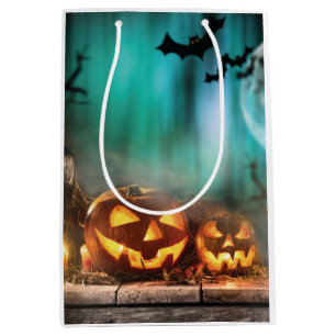 Halloween pumpkins and bats medium gift bag