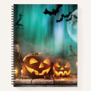 Halloween pumpkins and bats notebook