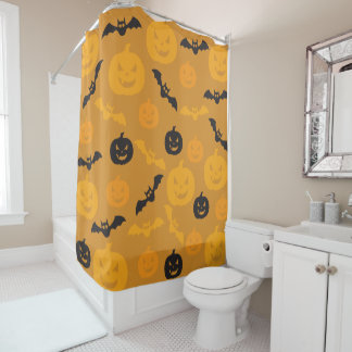 Halloween pumpkins and bats shower curtain