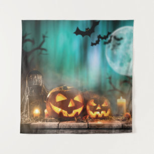 Halloween pumpkins and bats  tapestry
