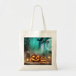 Halloween pumpkins and bats tote bag