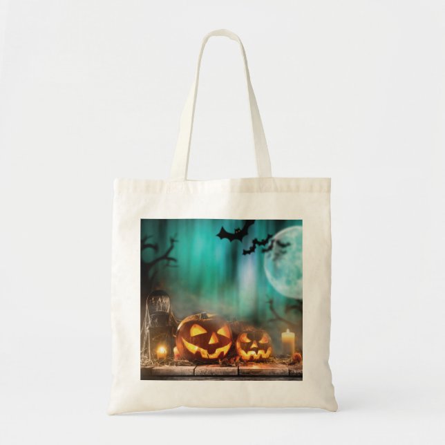 Halloween pumpkins and bats   tote bag (Front)