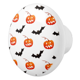 Halloween Pumpkins and Bats, Trick or Treat, Boo Ceramic Knob