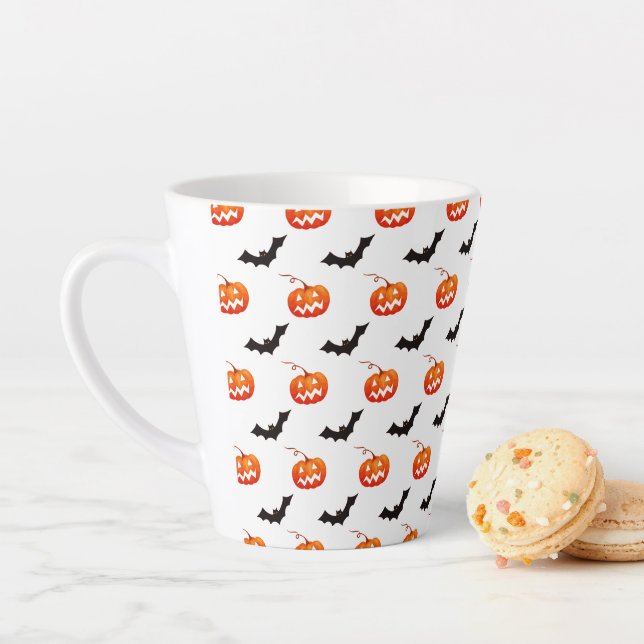 Halloween Pumpkins and Bats, Trick or Treat, Boo Latte Mug (In Situ)