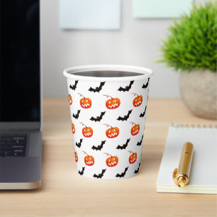 Halloween Pumpkins and Bats, Trick or Treat, Boo Paper Cups