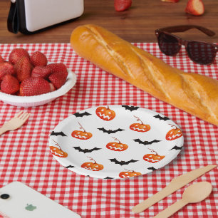 Halloween Pumpkins and Bats, Trick or Treat, Boo Paper Plate