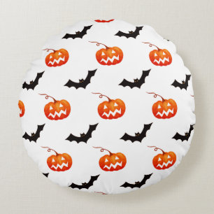 Halloween Pumpkins and Bats, Trick or Treat, Boo Round Cushion