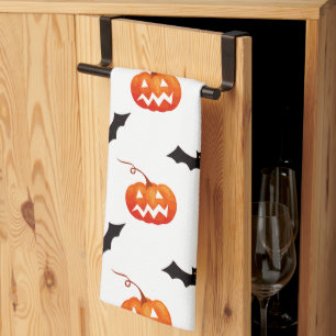 Halloween Pumpkins and Bats, Trick or Treat, Boo Tea Towel