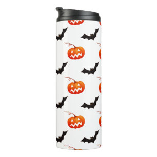 Halloween Pumpkins and Bats, Trick or Treat, Boo Thermal Tumbler