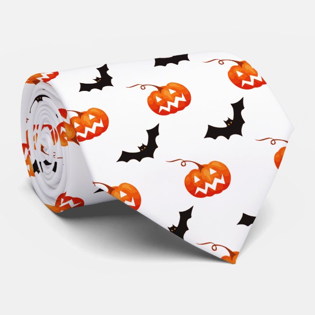 Halloween Pumpkins and Bats, Trick or Treat, Boo Tie (Rolled)