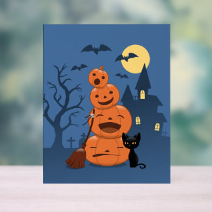 Halloween Pumpkins and Black Cat Acrylic Sign