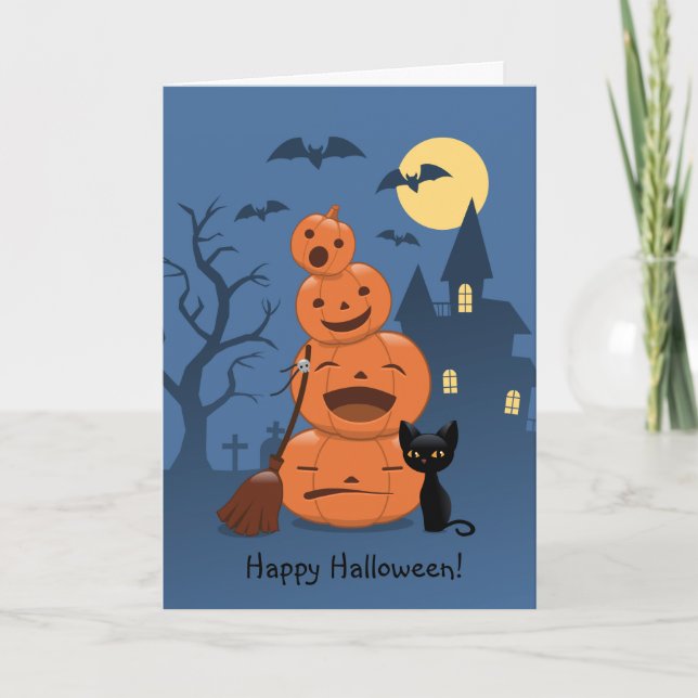 Halloween Pumpkins and Black Cat Card (Front)