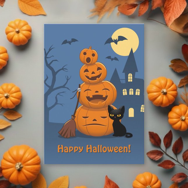Halloween Pumpkins and Black Cat Holiday Card (Creator Uploaded)