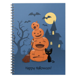 Halloween Pumpkins and Black Cat Notebook
