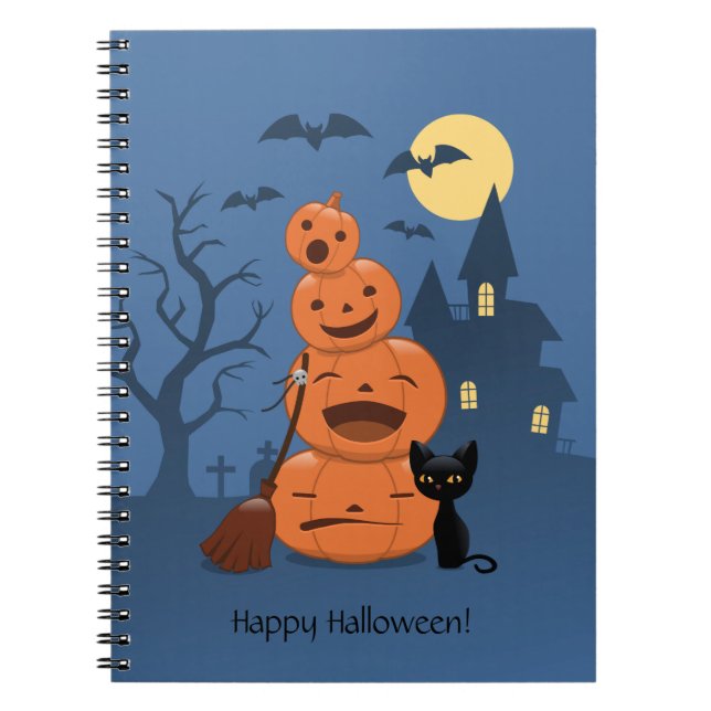 Halloween Pumpkins and Black Cat Notebook (Front)