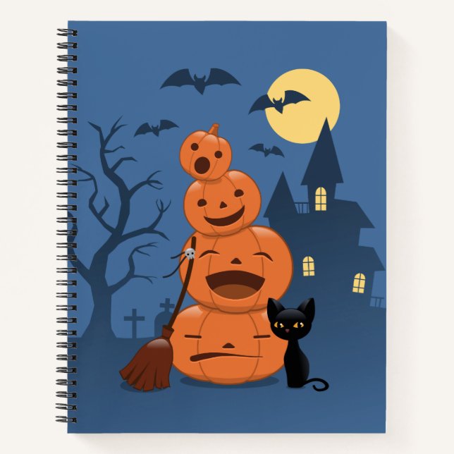 Halloween Pumpkins and Black Cat Notebook (Front)