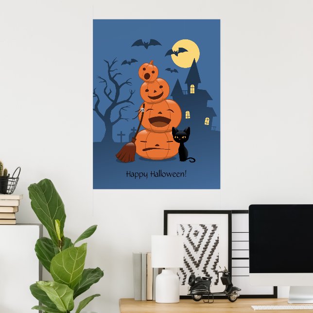Halloween Pumpkins and Black Cat Poster (Home Office)
