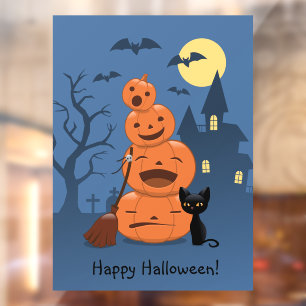 Halloween Pumpkins and Black Cat Window Cling