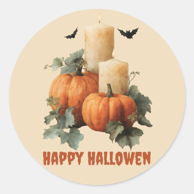 Halloween Pumpkins and Candles Art Classic Round Sticker (Front)