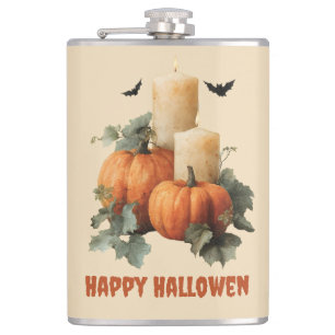 Halloween Pumpkins and Candles Art Hip Flask
