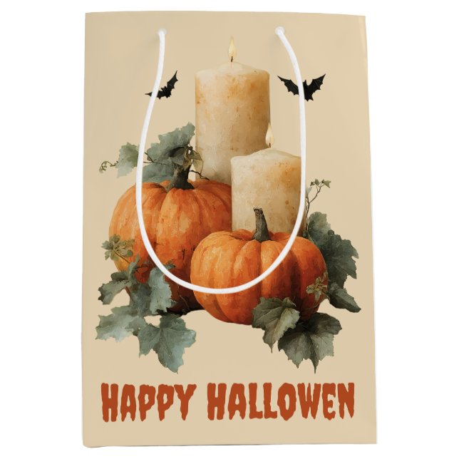 Halloween Pumpkins and Candles Art Medium Gift Bag (Front)