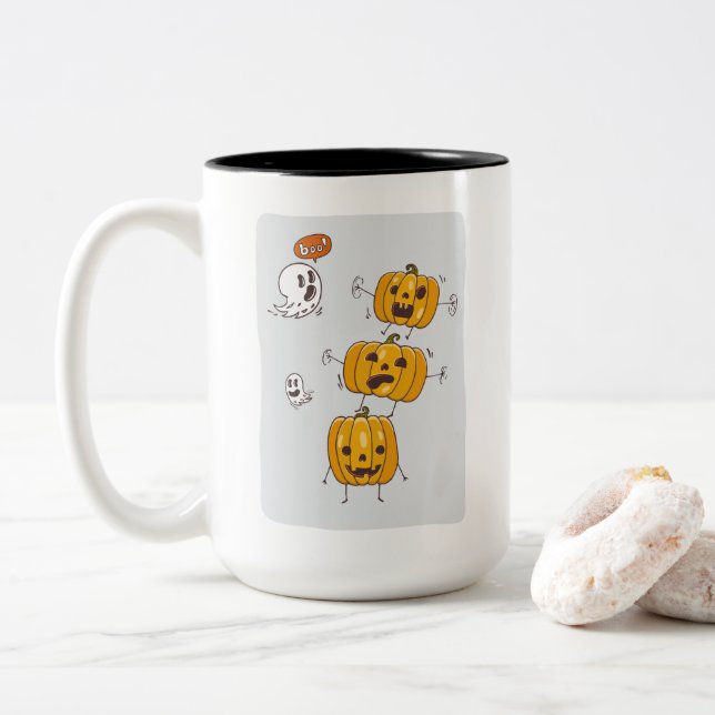 Halloween Pumpkins and Ghosts Mug (With Donut)