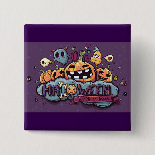 Halloween Pumpkins and Ghosts Trick or Treat 15 Cm Square Badge