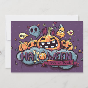 Halloween Pumpkins and Ghosts Trick or Treat Invitation