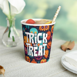 Halloween pumpkins and monsters paper cups