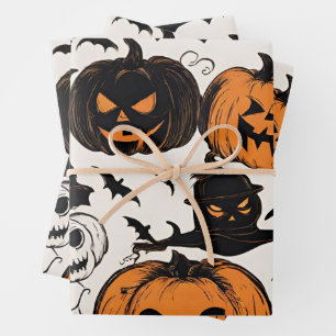 Halloween Pumpkins and Monsters Wrapping Paper Sheet