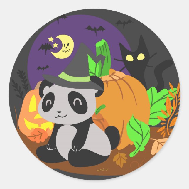 Halloween Pumpkins and Panda Classic Round Sticker (Front)