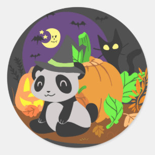 Halloween Pumpkins and Panda Classic Round Sticker